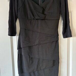 White House Black Market Black Bodycon Wrap Half Long Sleeve Dress Size 6
